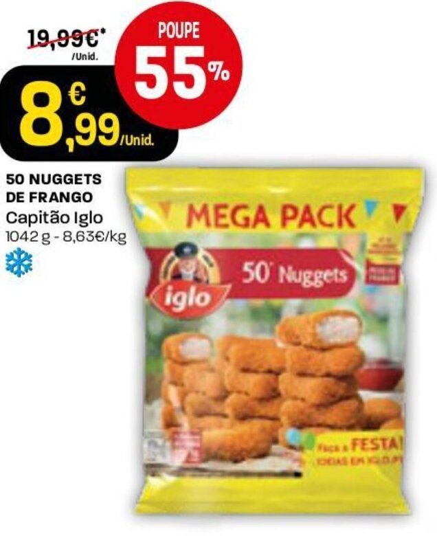 Intermarché 50 Nuggets de Frango Capitão Iglo 1042g promoção