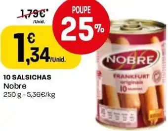 Intermarché 10 Salsichas Nobre 250g promoção