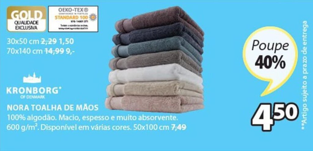 Jysk Kronborg Nora Toalha de Mãos 50 x 100cm promoção