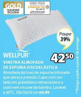 JYSK WEllpur Vinstra Almofada de Espuma Viscoelástica 50 x 70 x 10cm promoção