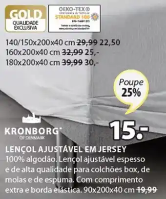 JYSK Kronborg Lençol Ajustável em Jersey 90 x 200 x 40cm promoção