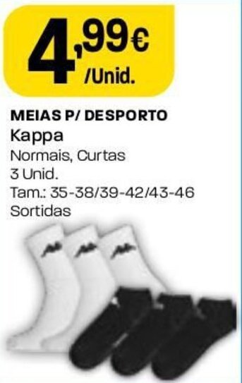Intermarché Meias p/Desporto Kappa 35-38 / 39-42 / 43-46 3 unid. promoção