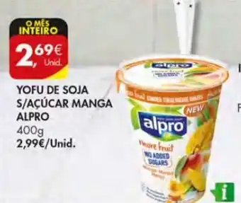 Pingo Doce Yofu de Soja S/Açúcar Manga Alpro 400g promoção