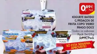 Pingo Doce Iogurte Batido C/Pedaços de Fruta Copo Vidro Pingo Doce Pack 2x125g promoção