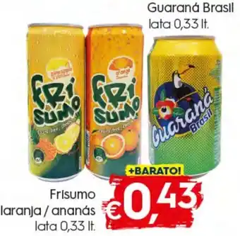 Bolama Guaranã Brasil Lata 0,33lt/ Frisumo Laranja/ Ananás Lata 0,33lt promoção