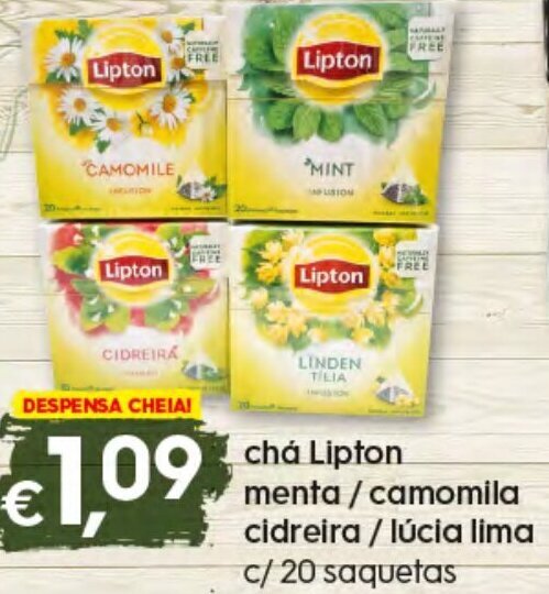 Bolama Chá Lipton Menta/ Camomila Cideira/Lúcia Lima c/20 Saquetas promoção