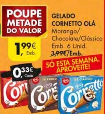 Gelado Cornetto Olá 6 Unid