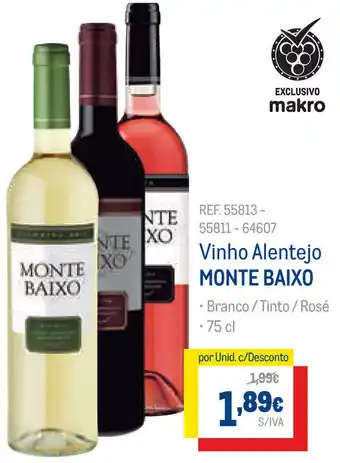 Makro Vinho  Alentejo Monte Baixo 75cl promoção