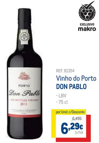 Makro Vinho do Porto Don Pablo 75cl promoção