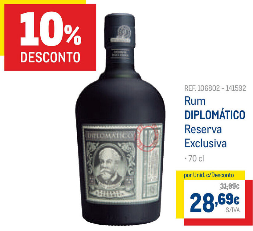 Promoção Rum Diplomático Reserva Exclusiva 70cl em Makro