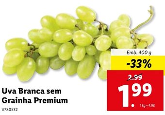 Lidl Uva Branca sem Grainha Premium 400g promoção