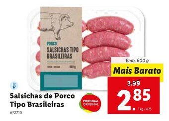 Lidl Salsichas de Porco Tipo Brasileiras 600g promoção