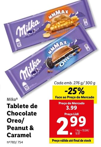 Lidl Milka Tablete de Chocolate Oreo / Peanut & Caramel 276g / 300g promoção