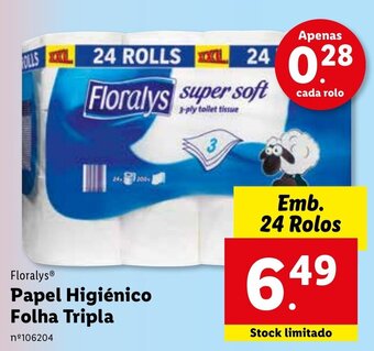 Lidl Floralys Papel Higiénico Folha Tripla 24 rolos promoção