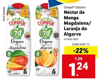 Lidl Compal Clássico Néctar de Manga Magdalena / Laranja do Algarve 1L promoção