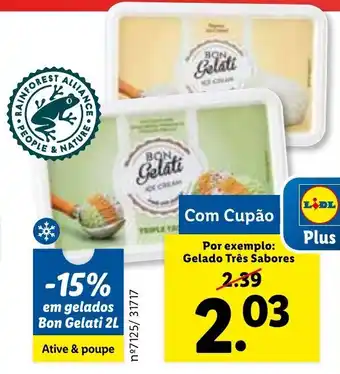 Lidl Bon Gelati Gelado Três Sabores 2L promoção