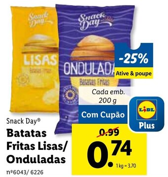 Lidl Snack Day Batatas Fritas Lisas / Onduladas 200g promoção