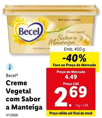 Lidl Becel Creme Vegetal com Sabor a Manteiga 450g promoção