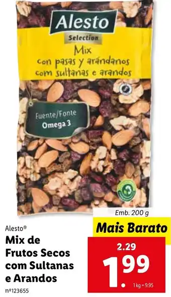 Lidl Alesto Mix de Frutos Secos Sultanas e Arandos 200g promoção