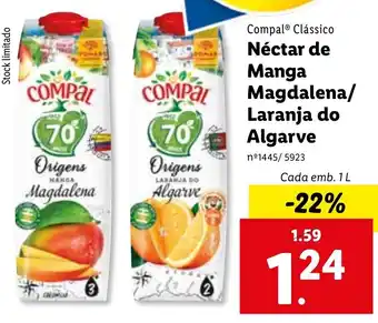 Lidl Compal Clássico Néctar de Manga Magdalena/Laranja do Algarve 1L promoção