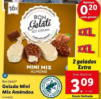 Lidl Bon Gelati Gelado Mini Mix Amêndoa 16x50ml promoção