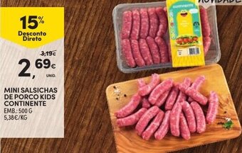 Continente Mini Salsichas de Porco Kids Continente 500g promoção