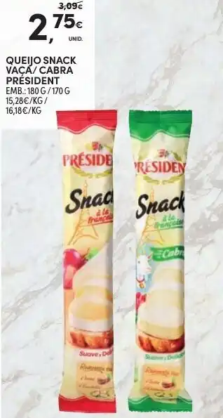 Continente Queijo Snack Vaca/Cabra Président 180g/170g promoção