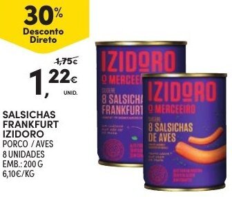 Continente Salsichas Frankfurt Izidoro 200g promoção