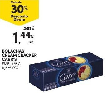 Continente Bolachas Cream Cracker Carr's 125g promoção