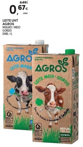 Continente Leite UHT Agros 1L promoção