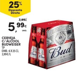 Continente Cerveja C/ Álcool Budweiser 6 x 25cl promoção