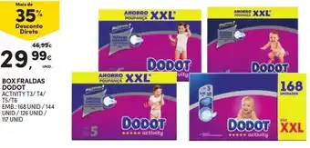 Continente Box Fraldas Dodot Activity T3/ T4/ T5/ T6 168 Unid/ 144 Unid/ 126 Unid promoção