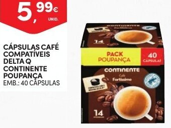 Continente Cápsulas Café Compativeis Delta Q Continente 40 Cápsulas promoção