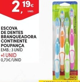 Continente Escova de Dentes Branqueadora Continente Poupança 3 Unid promoção