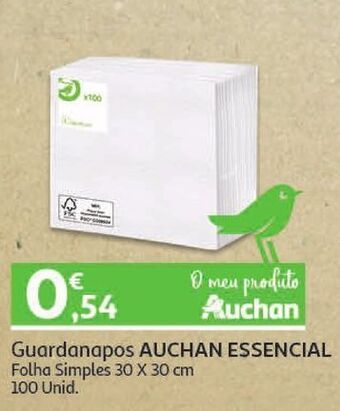 Auchan Guardanapos auchan essencial:folha simples 30x30cm 100un promoção