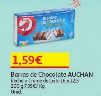 Auchan Barras de chocolate auchan:rec creme leite 16unx12,5 200g promoção