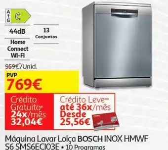 Auchan Maquina lavar loiça bosch:ix s6 sms6eci03e promoção