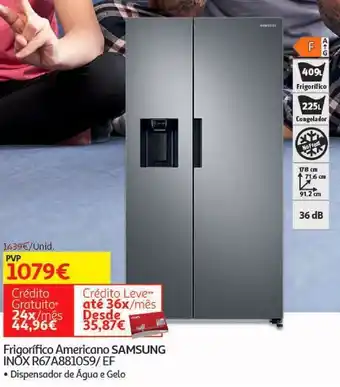 Auchan Frigorifico americano samsung:l.inox rs67a8810s9/ef promoção