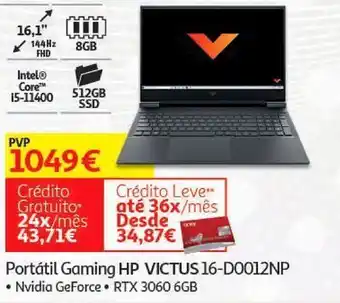 Auchan Portátil gaming hp victus 16-d0012np promoção