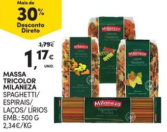 Continente Massa Tricolor Milaneza 500g promoção