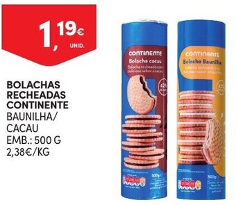 Continente Bolachas Recheadas Continente 500g promoção