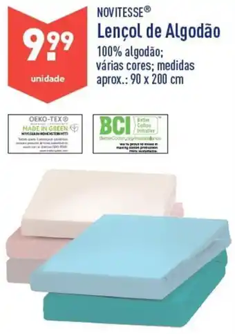 ALDI Novitesse Lençol de Algodão 90 x 200cm promoção