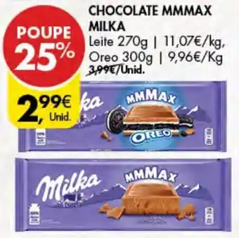 Pingo Doce Chocolate Max Milka Leite 270g / Oreo 300g promoção