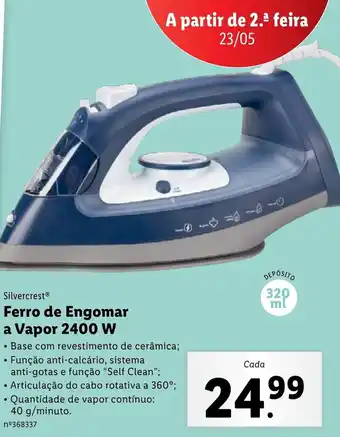 Lidl Sivercrest Ferro de Engomar a Vapor 2400W 320ml promoção