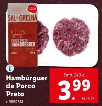 Lidl Hambúrguer de Porco Preto 240g promoção