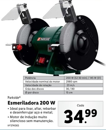 Lidl Parkside Esmeriladora 200W promoção