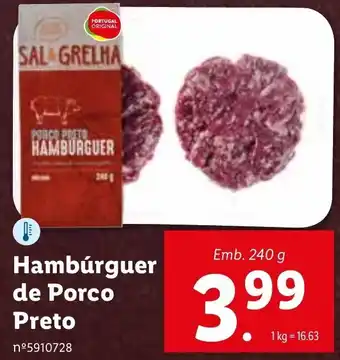 Lidl Hambúrguer de Porco Preto 240g promoção