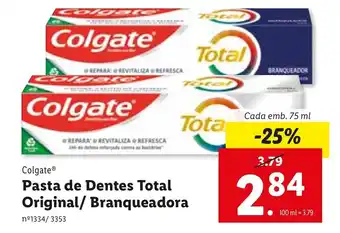 Lidl Colgate Pasta de Dentes Total Original /Branqueadora 75ml promoção