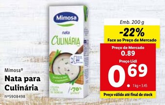 Lidl Mimosa Nata para Culinária 200g promoção