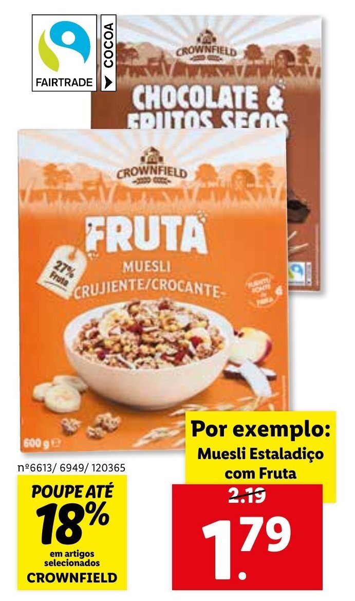 Promoção Crownfield Muesli Estaladiço com Fruta em Lidl